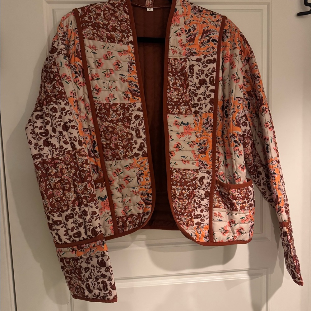 Patchwork Floral Blazer - Brown and Orange